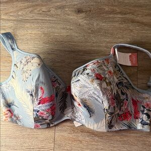 Cacique (Lane Bryant) light blue floral Balconette Bra 42D